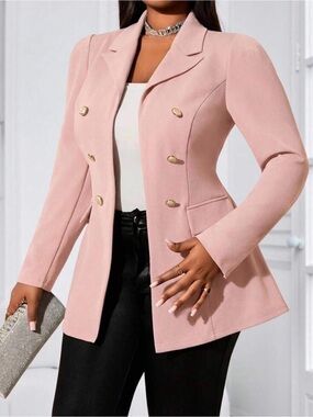 SHEIN Blush Pink Double-Breasted Tailored Blazer Jacket